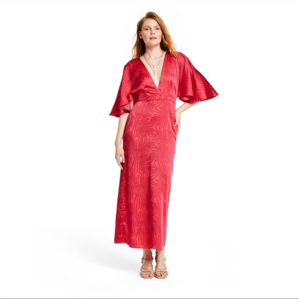 NWT Fe Noel for Target Palm Leaf Contrast Print Flutter Sleeve Maxi Dress